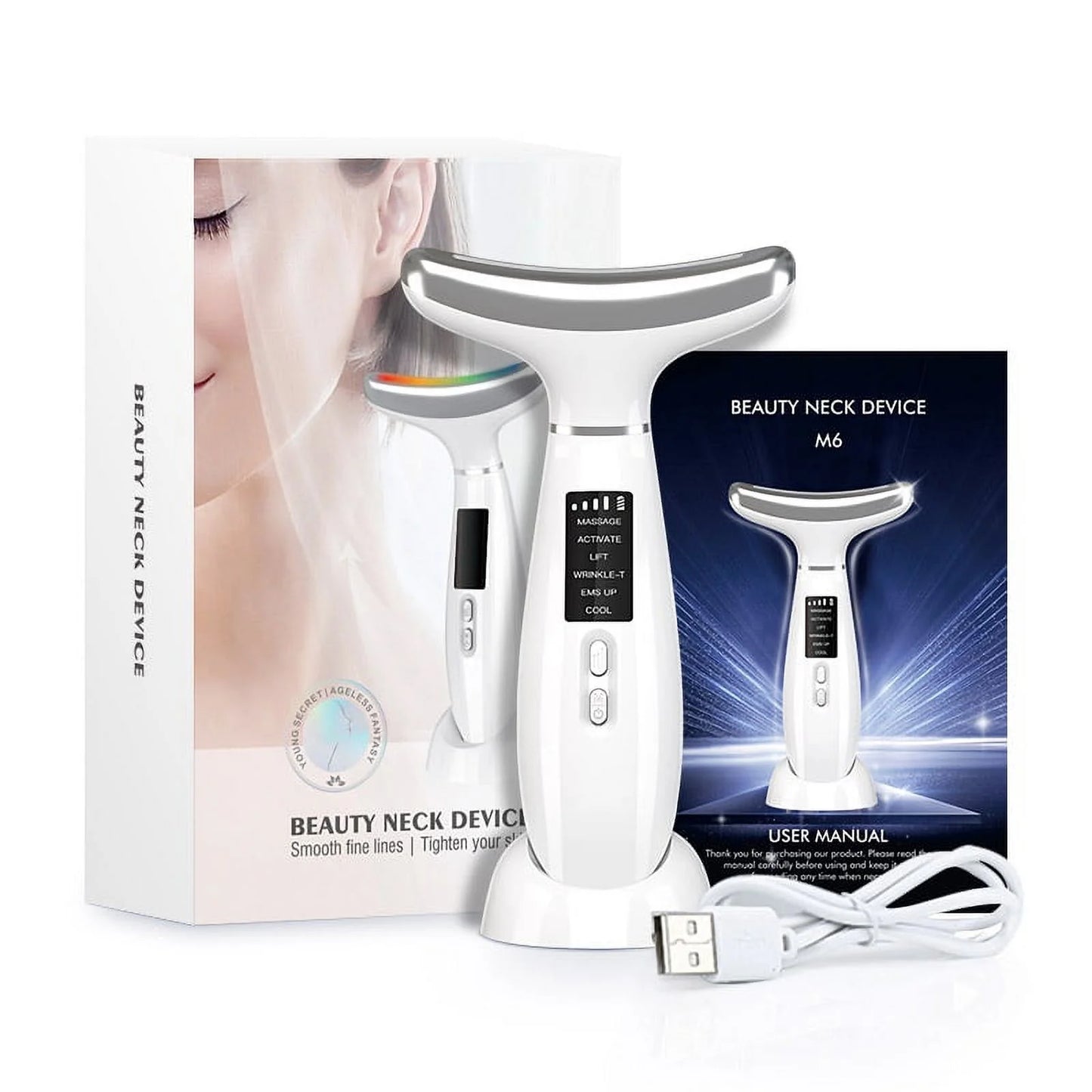 Facial & Neck Beauty Device – 6-in-1 Light Therapy Face Sculpting Massager with Microcurrent, Vibration, Thermal & Cooling for At-Home Skin Care