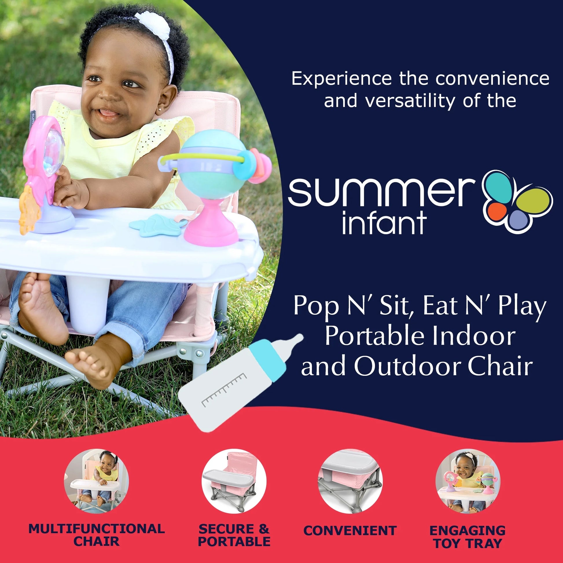 Open Box Pop 'N Sit Eat & Play Portable Chair – Pink Travel High Chair for Kids