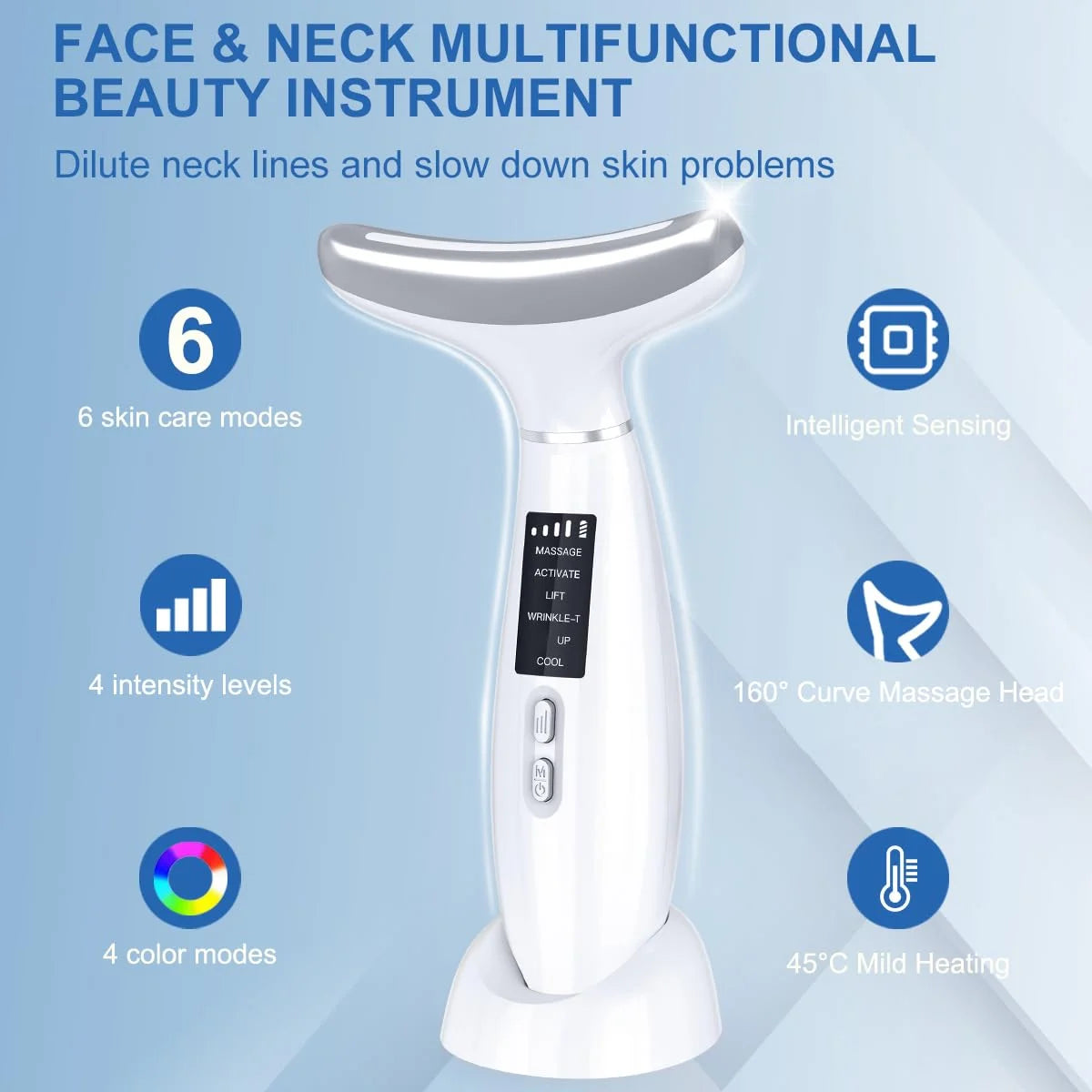 Facial & Neck Beauty Device – 6-in-1 Light Therapy Face Sculpting Massager with Microcurrent, Vibration, Thermal & Cooling for At-Home Skin Care