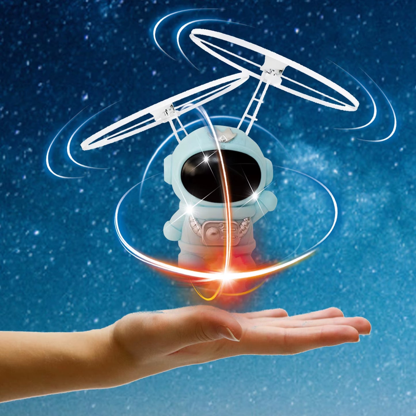 "Astronaut Hand Controlled Flying Toy Drone with LED Lights – Mini Fly Spinner for Kids – Perfect Gift"