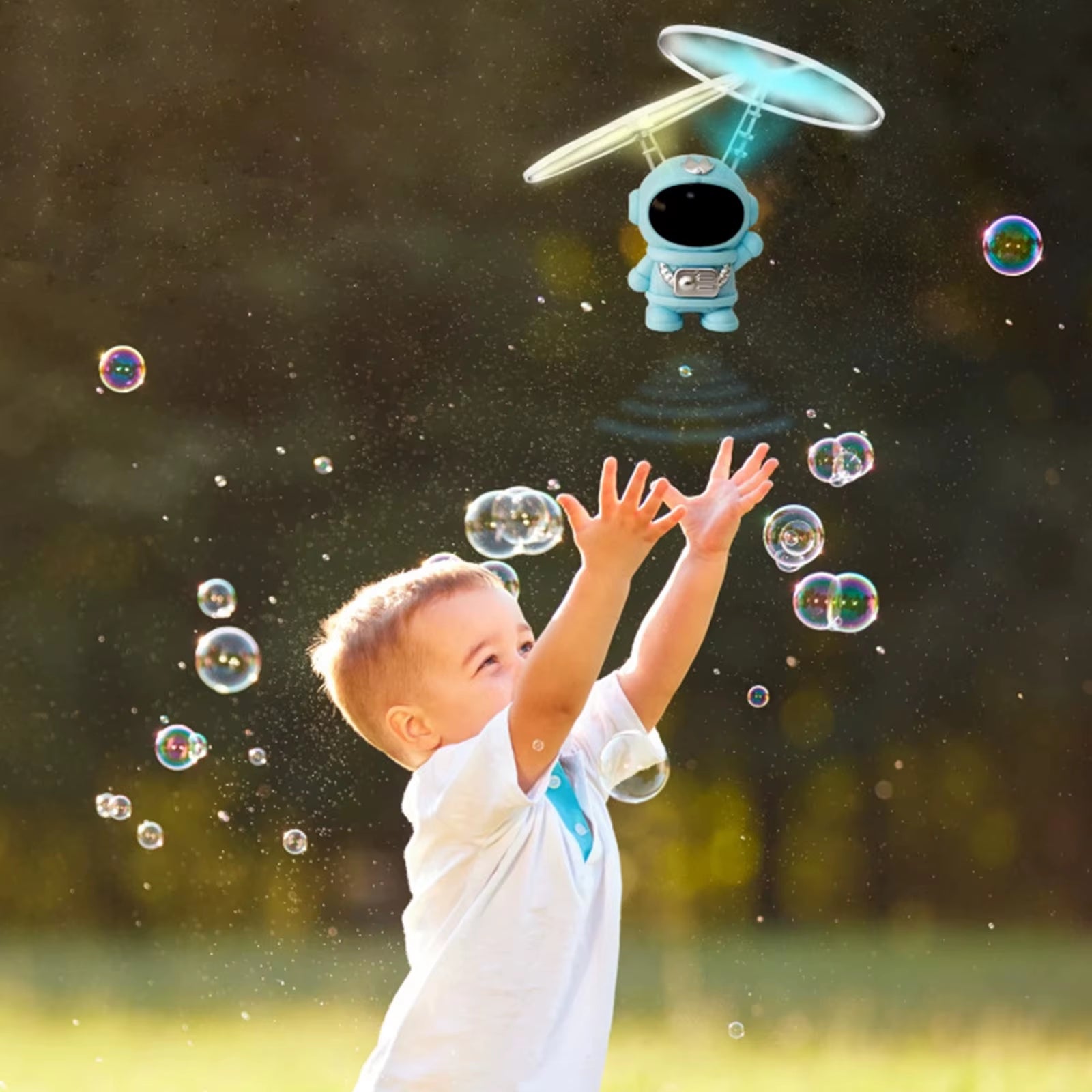 "Astronaut Hand Controlled Flying Toy Drone with LED Lights – Mini Fly Spinner for Kids – Perfect Gift"