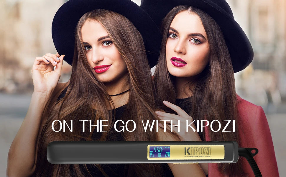 KIPOZI Professional Titanium Flat Iron - Digital LCD Hair Straightener & Curler for Beauty Care