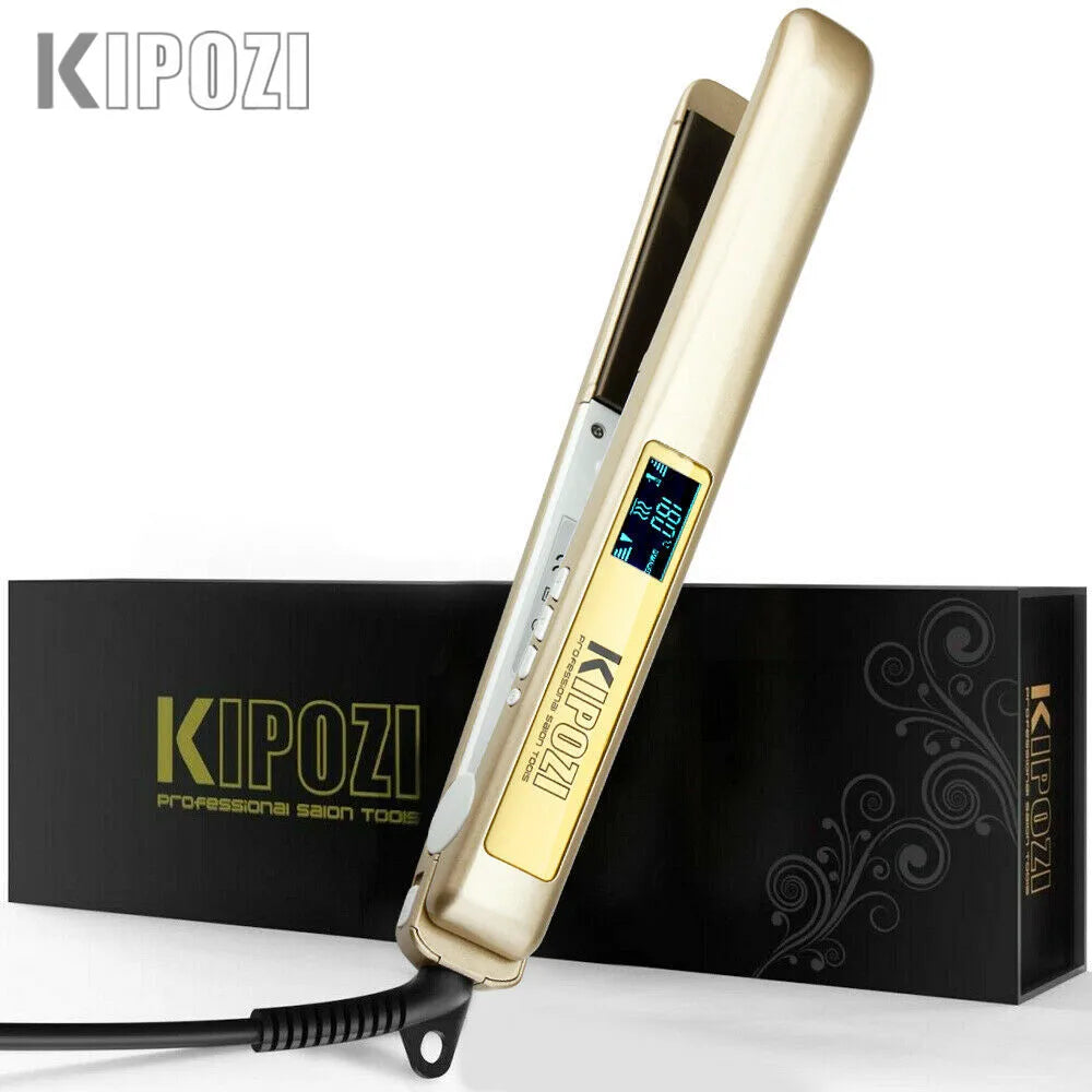 KIPOZI Professional Titanium Flat Iron - Digital LCD Hair Straightener & Curler for Beauty Care