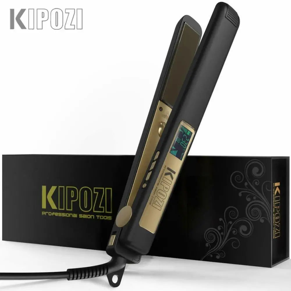 KIPOZI Professional Titanium Flat Iron - Digital LCD Hair Straightener & Curler for Beauty Care