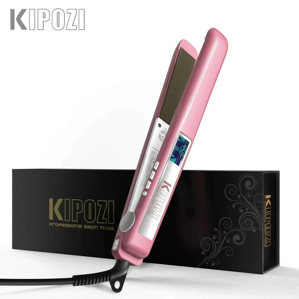 KIPOZI Professional Titanium Flat Iron - Digital LCD Hair Straightener & Curler for Beauty Care