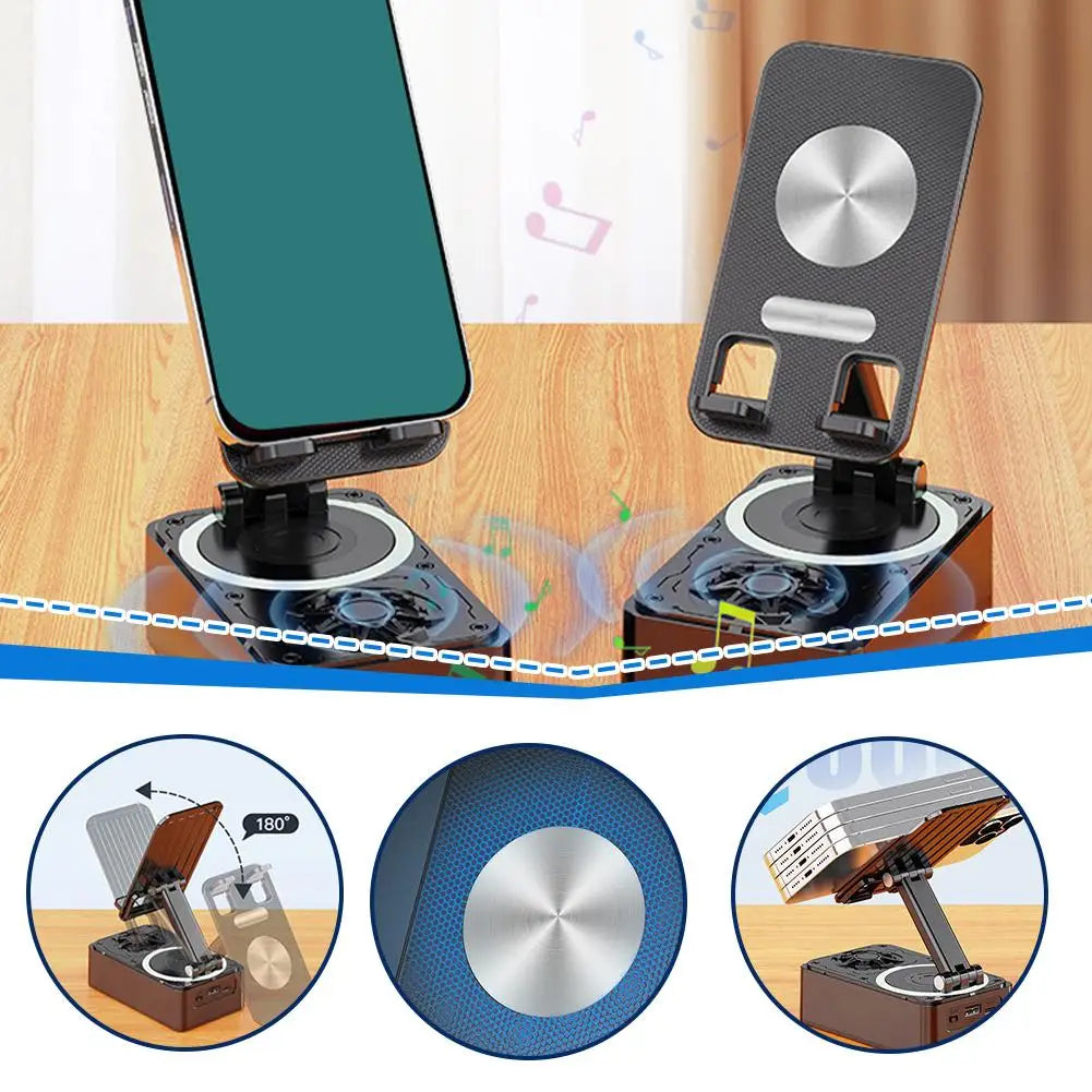 "4-in-1 Phone Holder with RGB Light, Bluetooth Speaker, and Power Bank - Multifunctional Stand"