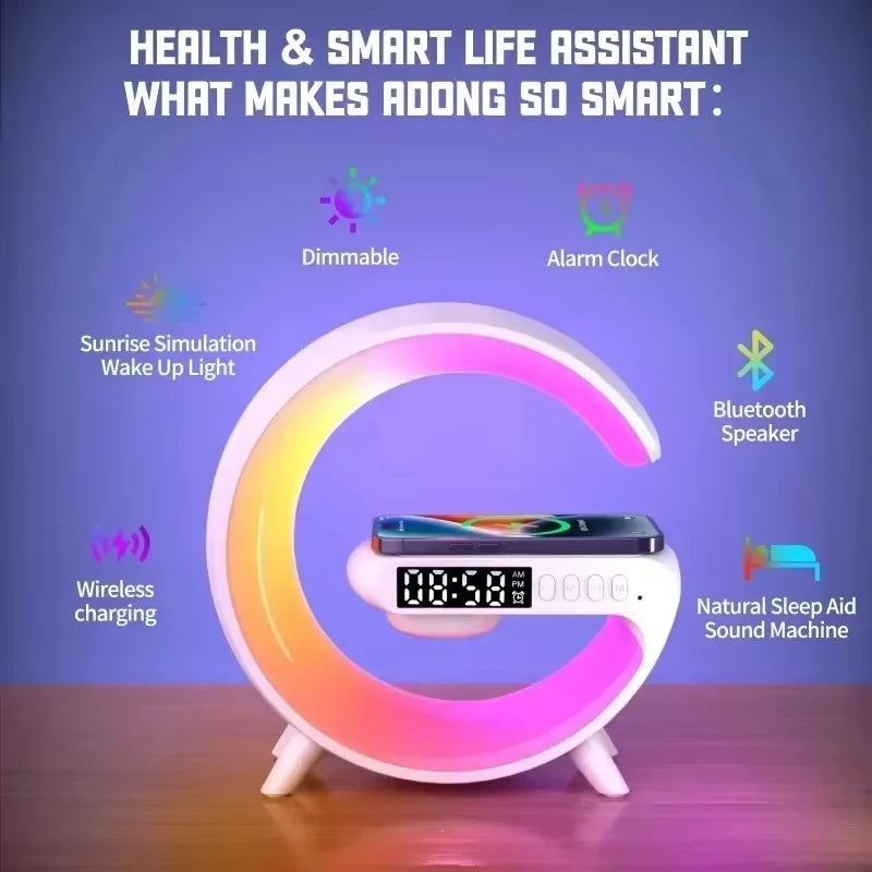 Multifunction Night Light Wireless Charger Pad Stand Speaker TF RGB Table Lamp 10W Fast Charging Station for Phone Room Decor