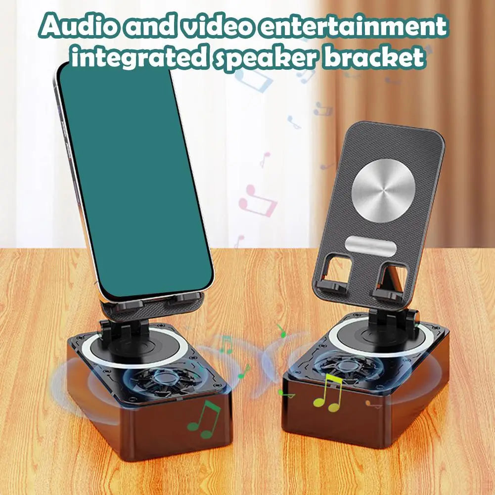 "4-in-1 Phone Holder with RGB Light, Bluetooth Speaker, and Power Bank - Multifunctional Stand"