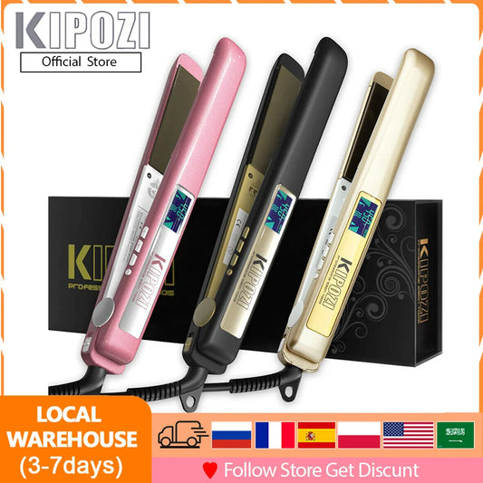 KIPOZI Professional Titanium Flat Iron - Digital LCD Hair Straightener & Curler for Beauty Care