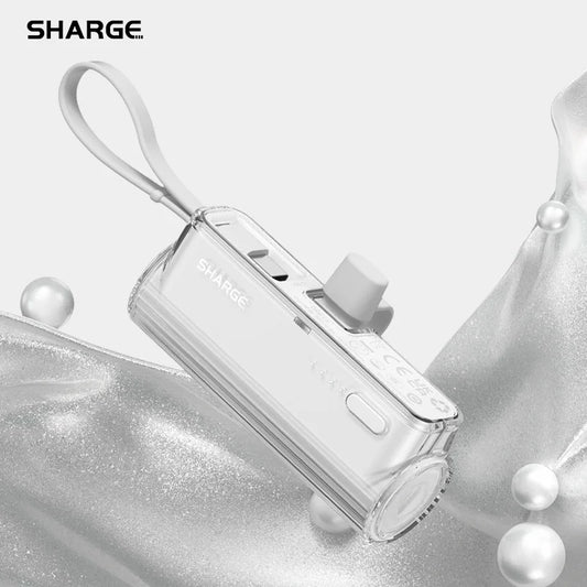 SHARGE Flow mini Power Bank Built-in replaceable USB-C Lightning connector 5000mAh Portable Charger for iPhone 15 Pro Samsung