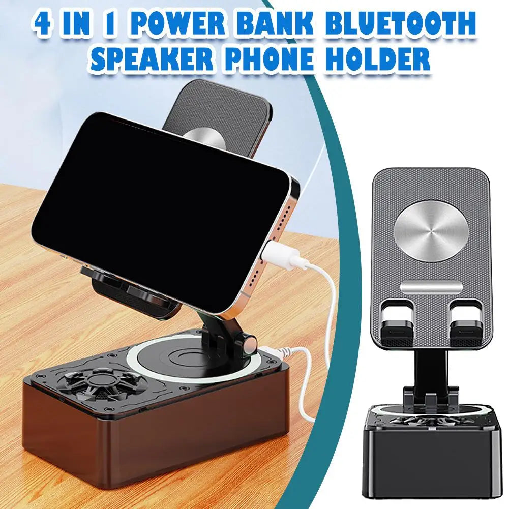 "4-in-1 Phone Holder with RGB Light, Bluetooth Speaker, and Power Bank - Multifunctional Stand"