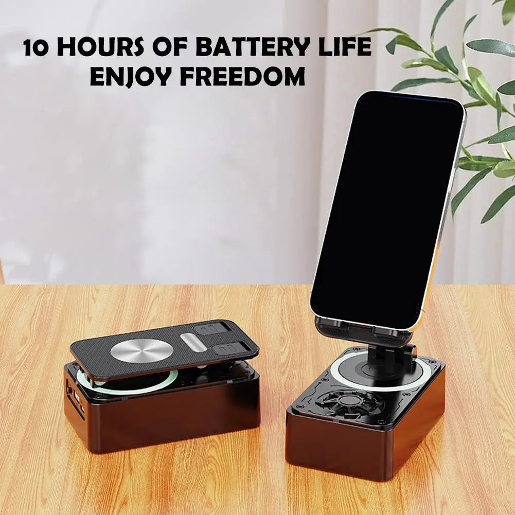 "4-in-1 Phone Holder with RGB Light, Bluetooth Speaker, and Power Bank - Multifunctional Stand"