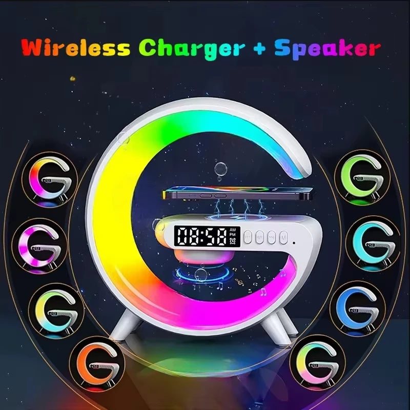 Multifunction Night Light Wireless Charger Pad Stand Speaker TF RGB Table Lamp 10W Fast Charging Station for Phone Room Decor