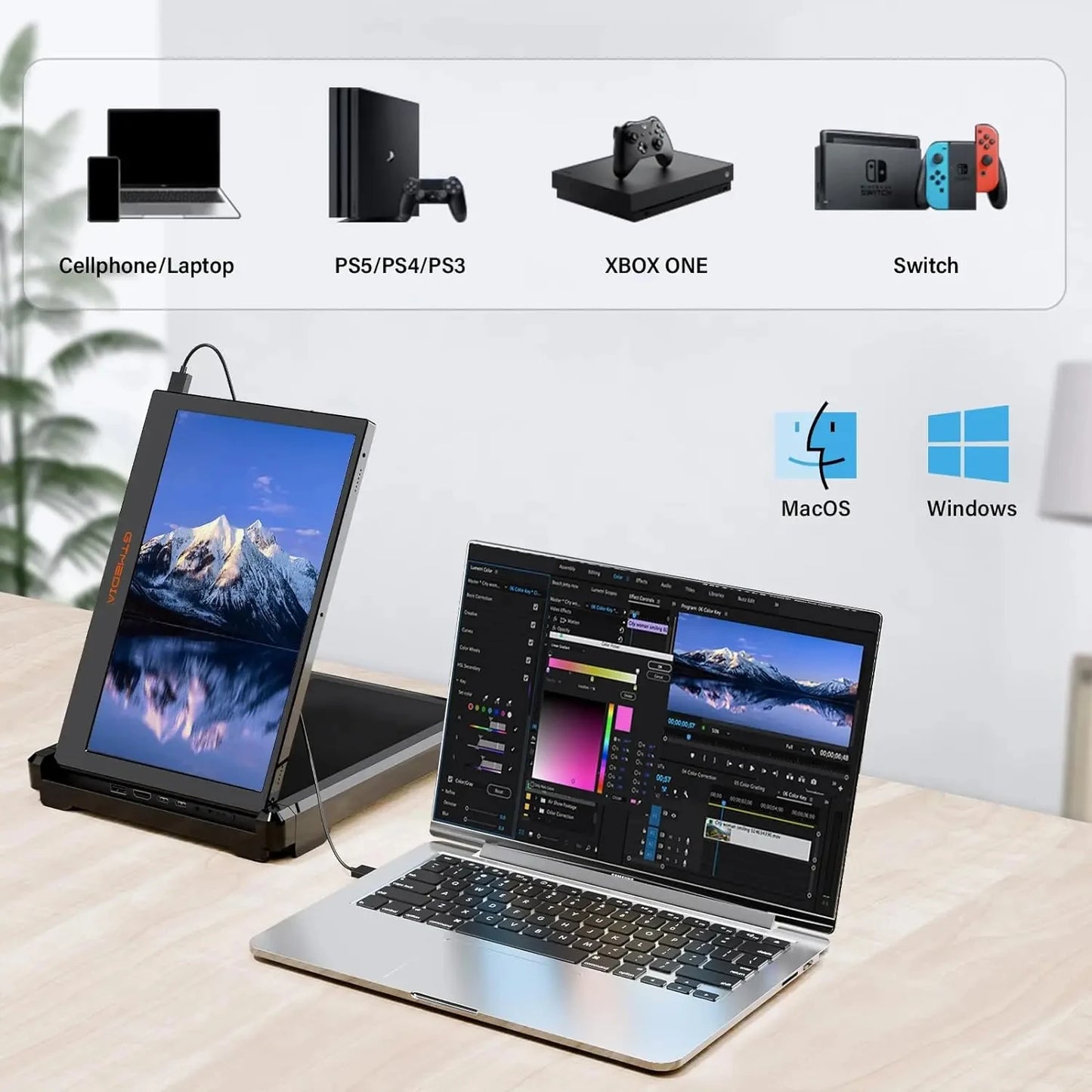 Gtmedia Portable Triple Monitor | Detachable HDR IPS Dual Extender for Laptops