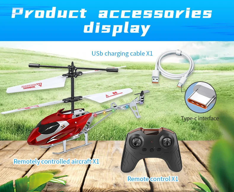 Rc Helicopter 3.5CH Remote Control Airplane Mini Drone Aircraft Fall Resistant Outdoor LED Light Flight Toys for Kids Adults