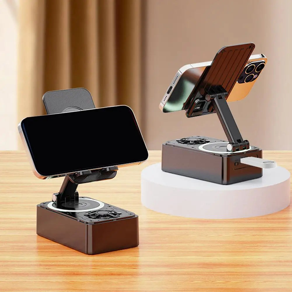 "4-in-1 Phone Holder with RGB Light, Bluetooth Speaker, and Power Bank - Multifunctional Stand"