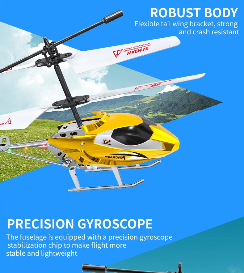 Rc Helicopter 3.5CH Remote Control Airplane Mini Drone Aircraft Fall Resistant Outdoor LED Light Flight Toys for Kids Adults