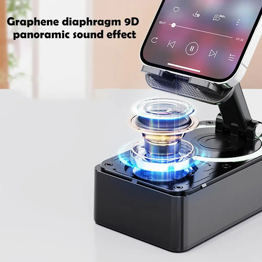 "4-in-1 Phone Holder with RGB Light, Bluetooth Speaker, and Power Bank - Multifunctional Stand"