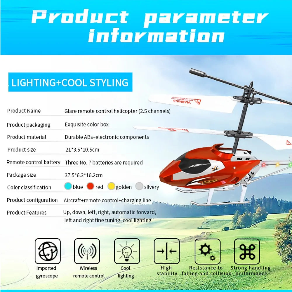 Rc Helicopter 3.5CH Remote Control Airplane Mini Drone Aircraft Fall Resistant Outdoor LED Light Flight Toys for Kids Adults